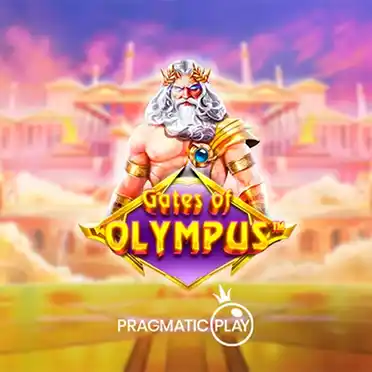 Logo for the Gates of Olympus 1000 slot game by Pragmatic Play, featuring Zeus on a background of Mount Olympus